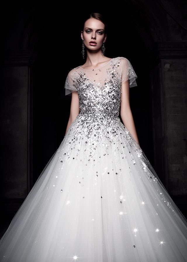 Silver sequins on white tulle dress