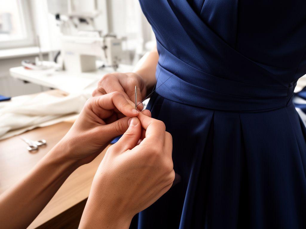 Artisan hand-stitching a luxury gown