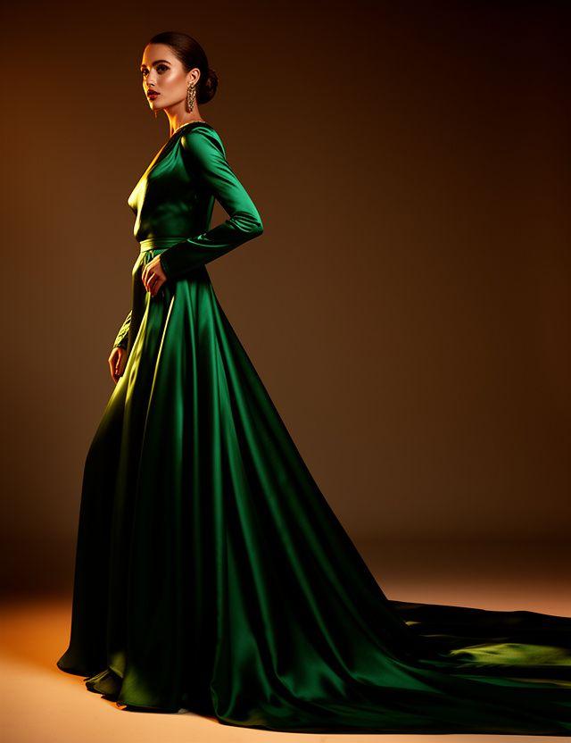 Stunning emerald green silk luxury evening gown